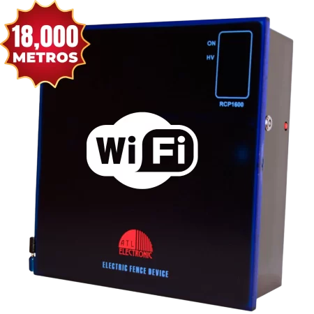 Energizador de cerco eléctrico de alta potencia controlado por WiFi. 6.0 Joules que cubren hasta 18 kilómetros lineales. Aplicación fácil de usar y notificaciones por llamada telefónica, aplicación y correo.