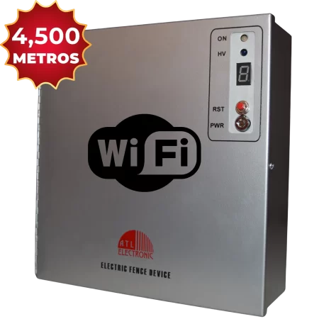 El único energizador de cerca eléctrica de gabinete metálico con WiFi en México. Super resistente ideal para interiores de hogar. Con elegancia, diferénciate de los demás. El energizador cubre hasta 4500 metros lineales por sus 1.6 Joules de energía. Mando a distancia con cuatro funciones: encendido, apagado, modo solo cerco y pánico. Cuatro entradas de sensores con temporizado. Recibe notificaciones por aplicación, correo y llamada telefónica.