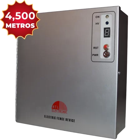 El único energizador de cerca eléctrica de gabinete metálico en México. Super resistente ideal para interiores de hogar. Con elegancia, diferénciate de los demás. El energizador cubre hasta 4500 metros lineales por sus 1.6 Joules de energía. Mando a distancia con cuatro funciones: encendido, apagado, modo solo cerco y pánico. Cuatro entradas de sensores con temporizado.